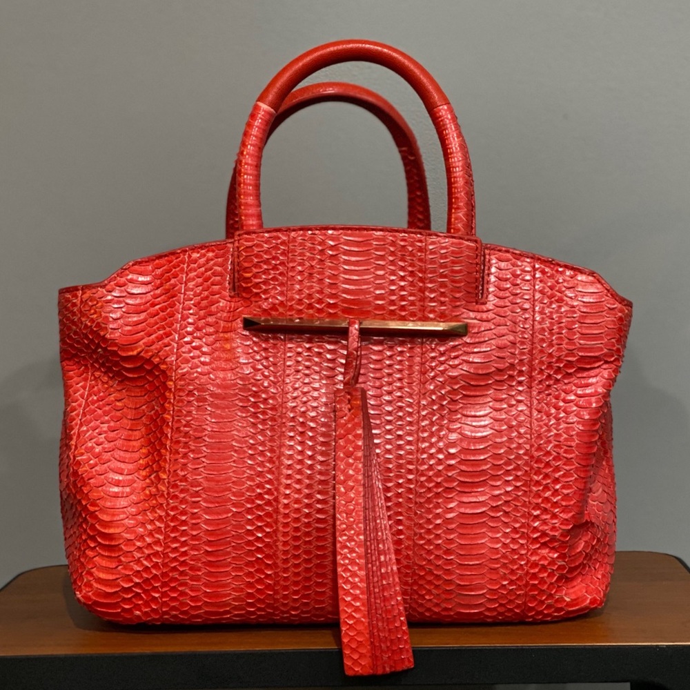 Gloria Small Snakeskin Tote- Red